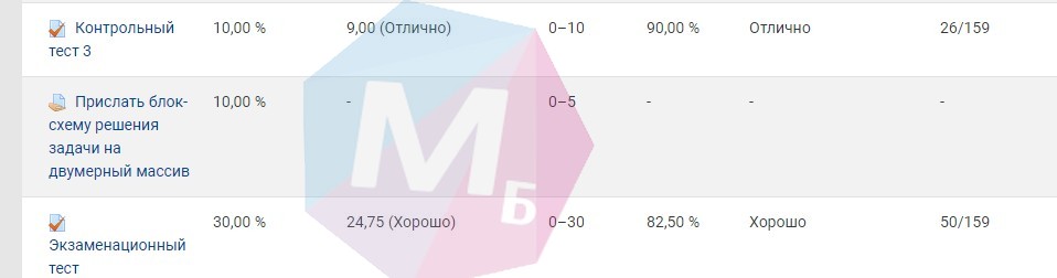 результаты сдачи теста по информатике и программированию, -